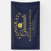 Marineblauw en gouden glitters moderne afstuderen spandoek (Verticaal)