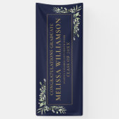 Marineblauw en gouden groen bloemrijk afstudeerfee spandoek (Verticaal)