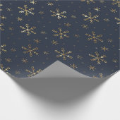 marineblauw en gouden kerstsneeuwvlok cadeaupapier (Hoek)