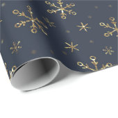  marineblauw en gouden kerstsneeuwvlok cadeaupapier (Rol Hoek)