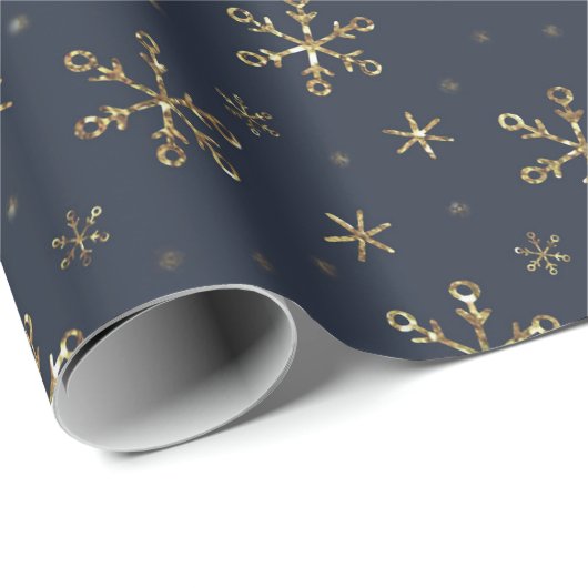  marineblauw en gouden kerstsneeuwvlok cadeaupapier (Rol Hoek)