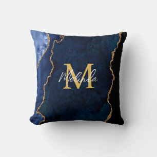 Marineblauw en gouden marmeren agaat kussen