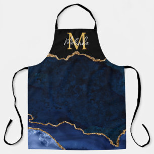 Marineblauw en gouden marmeren agaat schort