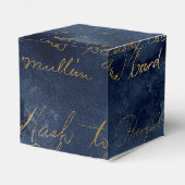 Marineblauw en gouden vintage kalligrafie bedankdoosjes (Achterkant)