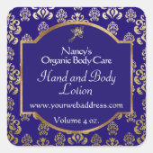 Marineblauw en goudkleurige folie dameskosmeel 1 vierkante sticker (Voorkant)