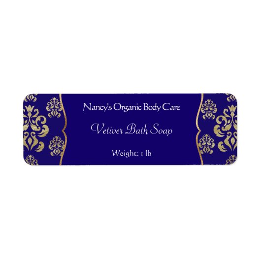 Marineblauw en goudkleurige folie, dameskosmeel 2 etiket (Voorkant)