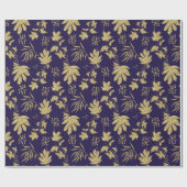 Marineblauw en goudkleurige Planten en bladeren Cadeaupapier (Vlak)