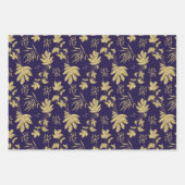 Marineblauw en goudkleurige Planten en bladeren Inpakpapier Vel (Voorkant 2)