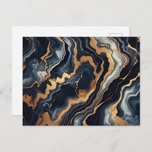 Marineblauw en goudmarmer Schilderen Abstract Briefkaart (Voorkant / Achterkant)