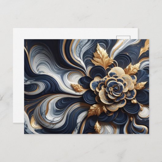 Marineblauw en goudmarmer Schilderen Abstract Briefkaart (Voorkant / Achterkant)