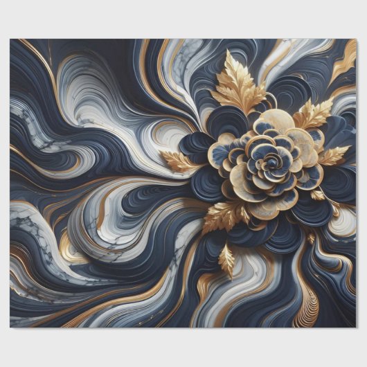 Marineblauw en goudmarmer Schilderen Abstract Cadeaupapier (Vlak)