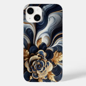 Marineblauw en goudmarmer Schilderen Abstract Case-Mate iPhone Case (Achterkant)