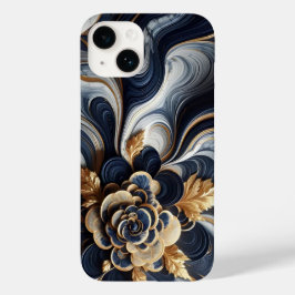 Marineblauw en goudmarmer Schilderen Abstract Case-Mate iPhone 14 Hoesje