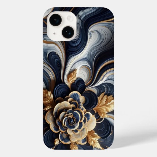 Marineblauw en goudmarmer Schilderen Abstract Case-Mate iPhone Case (Achterkant)