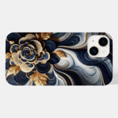 Marineblauw en goudmarmer Schilderen Abstract Case-Mate iPhone Case (Achterkant (horizontaal))