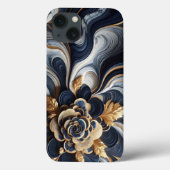 Marineblauw en goudmarmer Schilderen Abstract Case-Mate iPhone Case (Achterkant)
