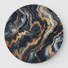 Marineblauw en goudmarmer Schilderen Abstract Grote Klok