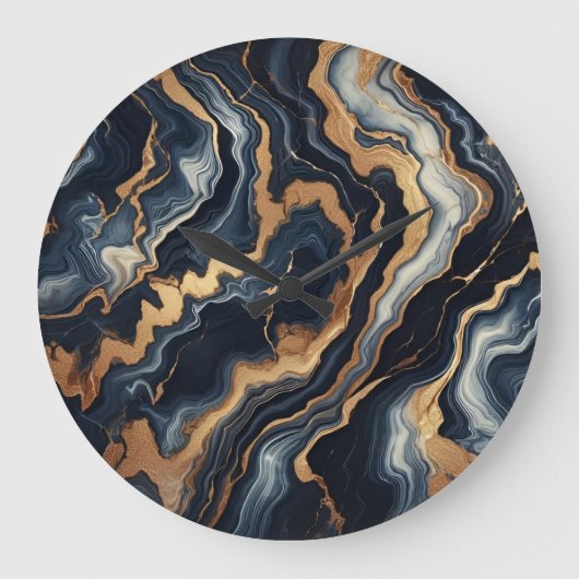 Marineblauw en goudmarmer Schilderen Abstract Grote Klok (Voorkant)