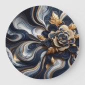 Marineblauw en goudmarmer Schilderen Abstract Grote Klok (Voorkant)