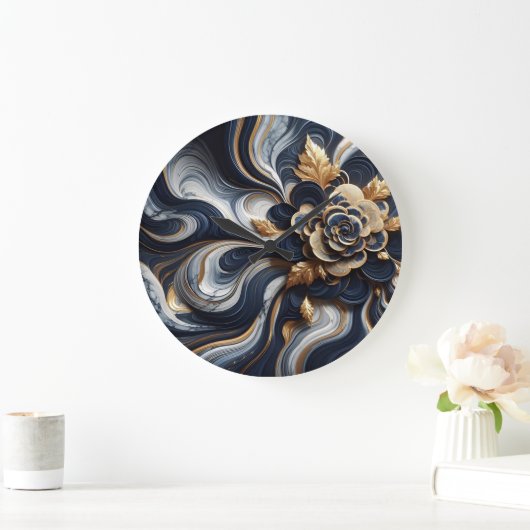 Marineblauw en goudmarmer Schilderen Abstract Grote Klok (Huis)