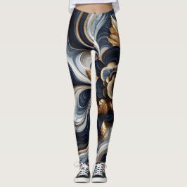 Marineblauw en goudmarmer Schilderen Abstract Leggings