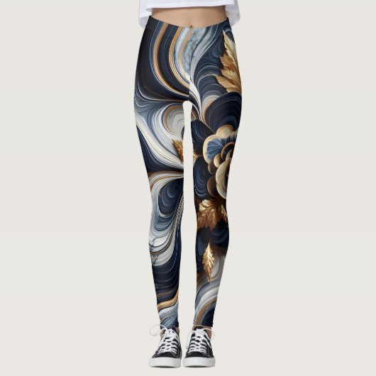 Marineblauw en goudmarmer Schilderen Abstract Leggings (Voorkant)
