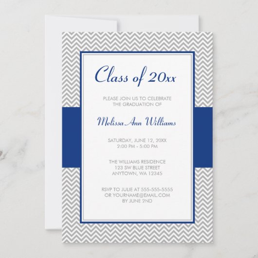 Marineblauw en grijs Chevron Graduation Party Kaart (Voorkant)
