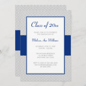 Marineblauw en grijs Chevron Graduation Party Kaart (Voorkant / Achterkant)