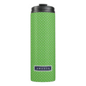 Marineblauw en groen Tiny Stippen Monogram Thermosbeker (Voorkant)
