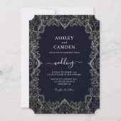 marineblauw en kantbruiloft kaart (Voorkant)