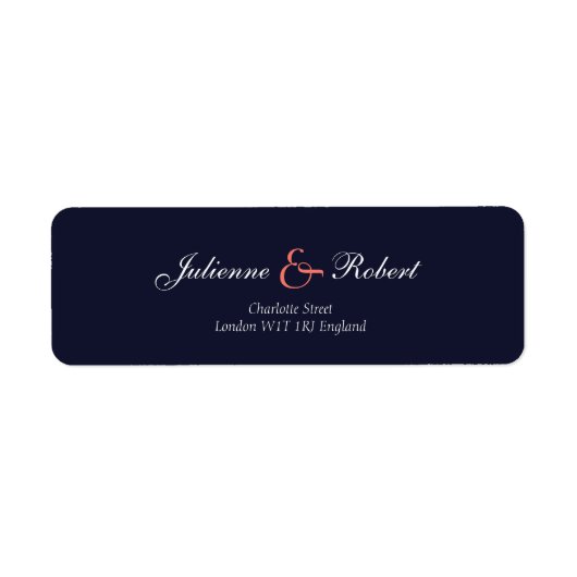 Marineblauw en koraal Bruiloft Retouradres Labels (Voorkant)
