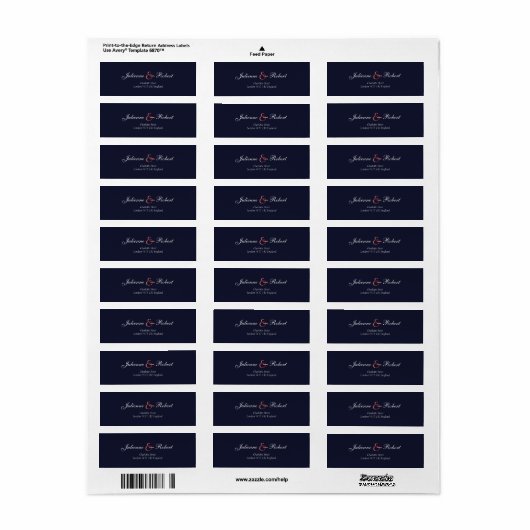 Marineblauw en koraal Bruiloft Retouradres Labels (Full Sheet)