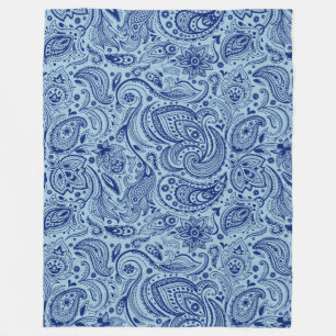 Marineblauw en lichtblauw Floral Paisley Fleece Deken