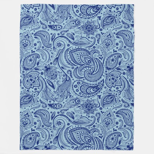 Marineblauw en lichtblauw Floral Paisley Fleece Deken (Voorkant)
