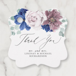 Marineblauw en mauve bloem elegant dank je bedankjes labels