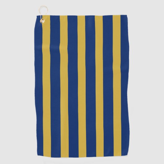 Marineblauw en metaalgoud verticaal gestreept golfhanddoek (Voorkant)