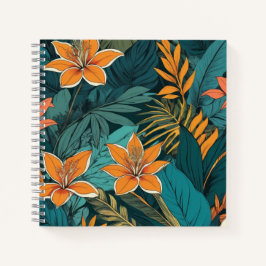 Marineblauw en Mosterd Kleur Volk Bloemmotief Notitieboek