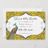 Marineblauw en Mosterd Parelhoen Liefdesvogel Save Kaart (Voorkant)