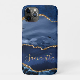 Marineblauw en nepgoud glinsterend marmer agaat Case-Mate iPhone case