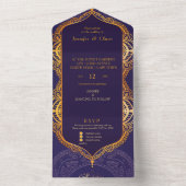 Marineblauw en/of paars met gouden mandala's all in one uitnodiging (Binnen)