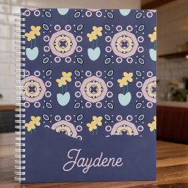 Marineblauw en Pastel Geometrisch Bloemmotief Planner