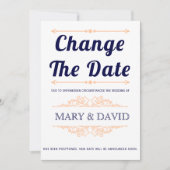 Marineblauw en perzik De datumaankondiging wijzige Save The Date (Voorkant)