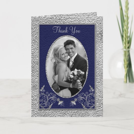 Marineblauw en Pewter Bedankkaart met Foto (Voorkant)
