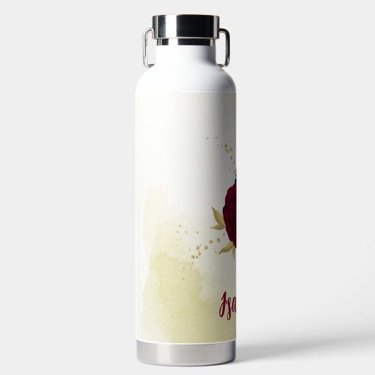 marineblauw en rode bloemen groen waterfles (Voorkant)