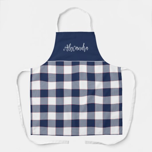 Marineblauw en rood Check gepersonaliseerde keuken Schort (Voorkant)