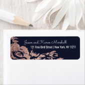 Marineblauw en Roos Goud Bloemen Adres Etiket (Insitu)