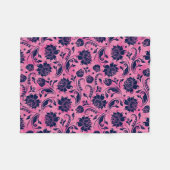 Marineblauw en roze bloemdamast fleece deken (Voorkant (Horizontaal))