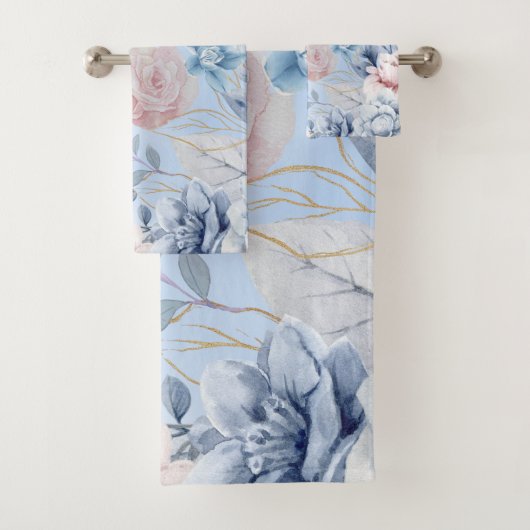 Marineblauw en roze bloemen bad handdoek (Insitu)