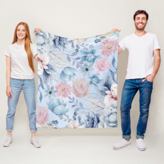Marineblauw en roze bloemen fleece deken