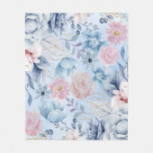Marineblauw en roze bloemen fleece deken (Voorkant)